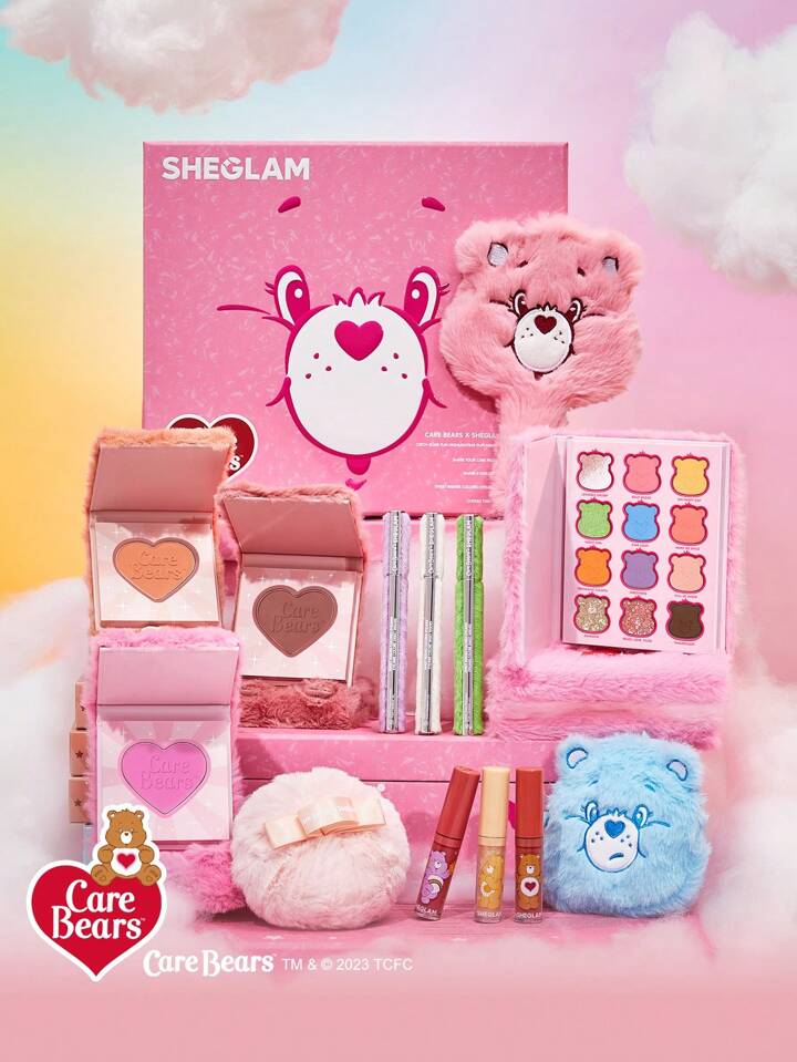 Care Bears X SHEGLAM Collection Set Vibrant Colored Eyeshadows Green White Purple Eyeliner Pink Blush Body Highlighter Liquid Lipstick Set Brand Beauty Makeup Face Paint Cosmetic For Women Girls Perfect For Winter Spring Ideal For Y2K Fancy Fashion Suitable For Birthday Gift Party Ready Best Color