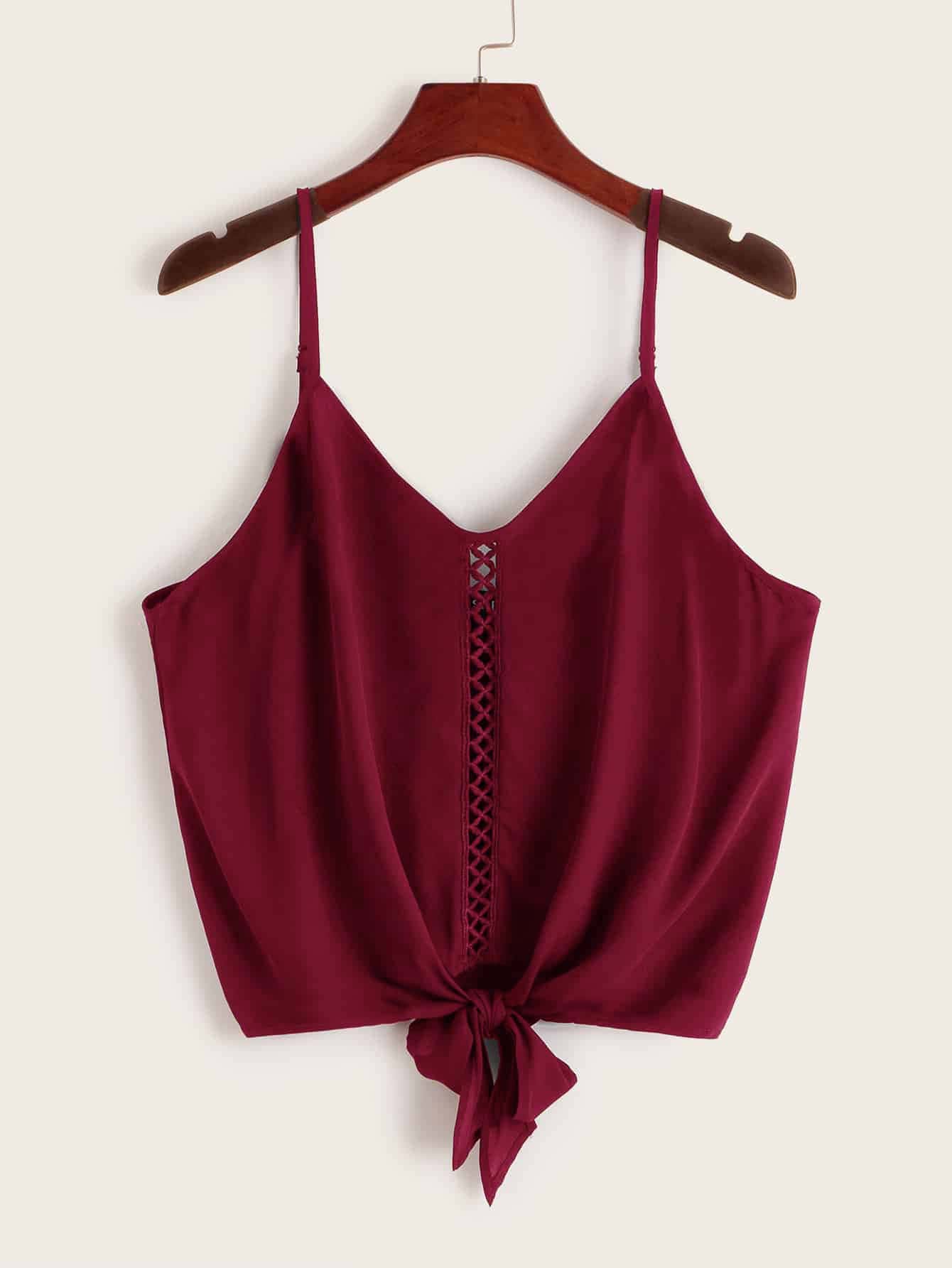 Lace Insert Knotted Cami Top