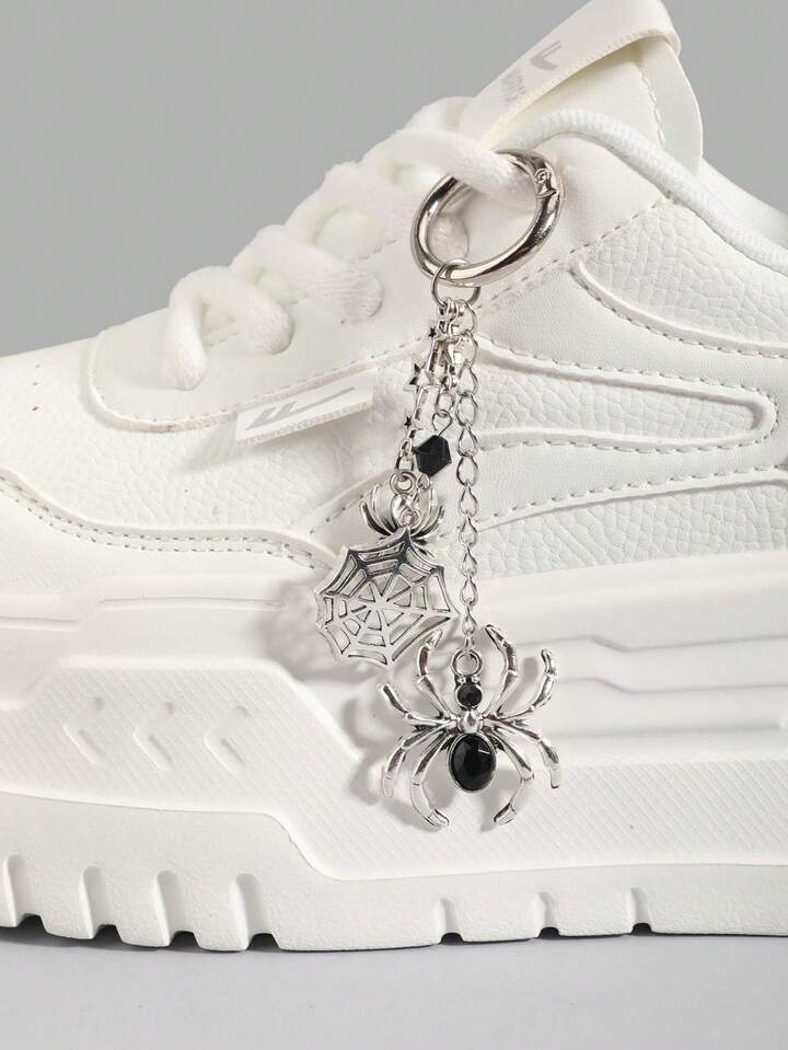 1pc Vintage Gothic Style Black Spider & Star Beaded Spider Web Pendant Necklace Chain, Shoe/Bag Decor