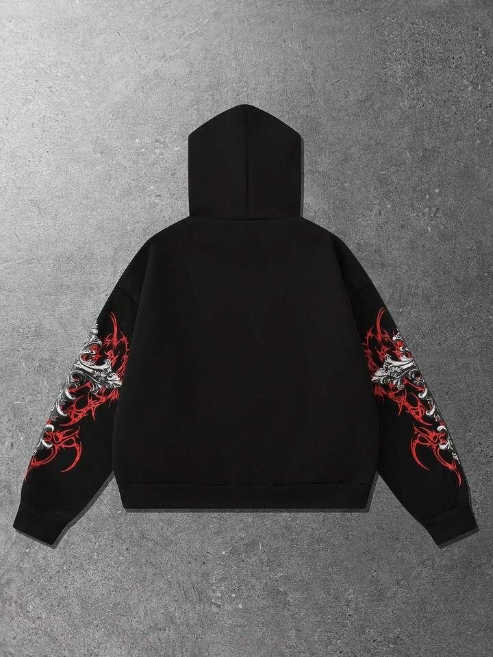Goth Men's Boxer Skull Character Print Loose Cropped Hoodie, Long Sleeve Top
