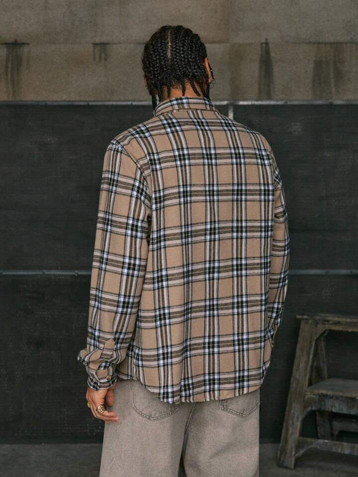 Guys Plaid Print Pocket Patched Shirt