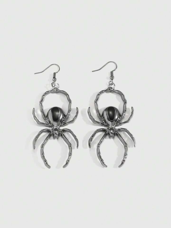 1 Pair Gothic Style Gun & Black Spider Earrings, Suitable For Daily Wear, Parties And Gatherings