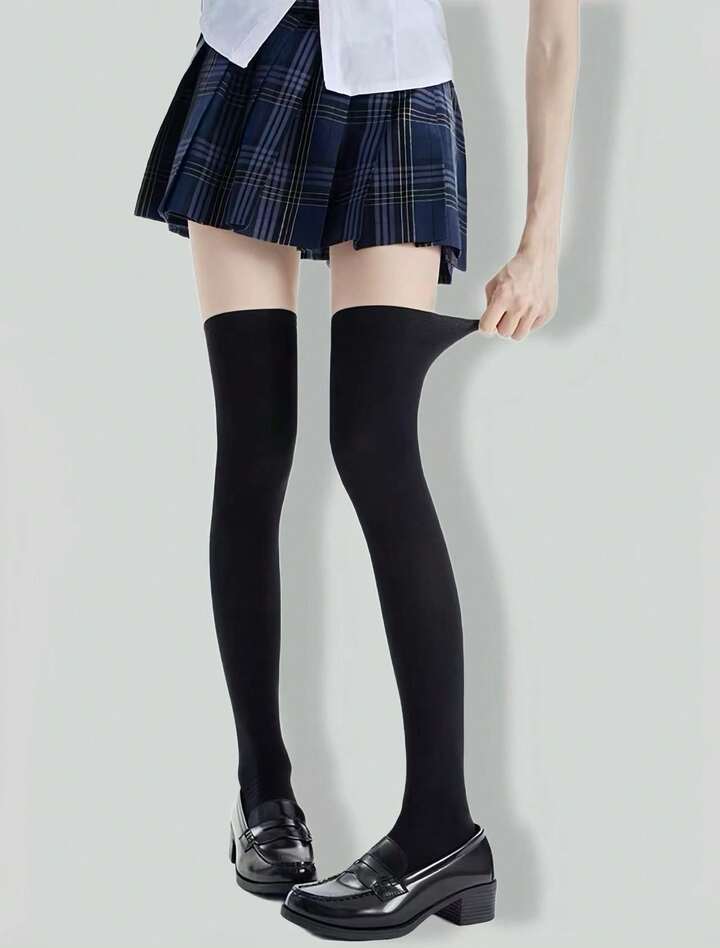 Anime 1 Pair High Elasticity Black Thigh High Socks For Women