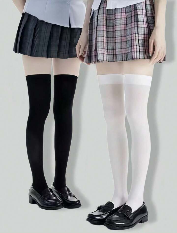Anime 1 Pair High Elasticity Black Thigh High Socks For Women