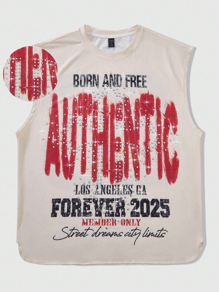 Men's Street Life Graphic Rhinestone Embellished Tank Top