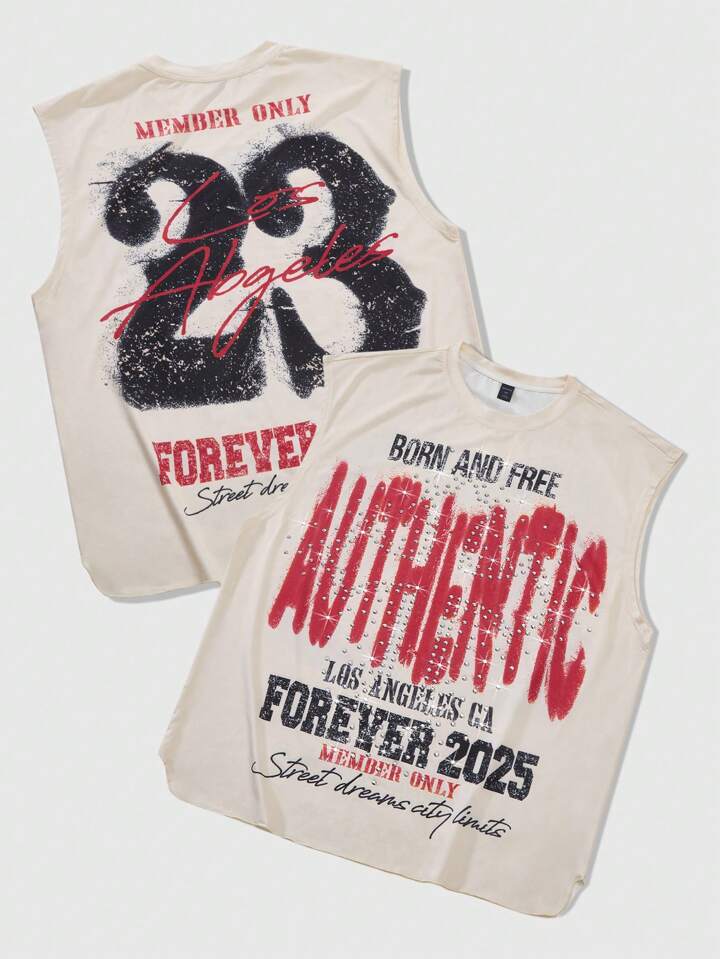Men's Street Life Graphic Rhinestone Embellished Tank Top