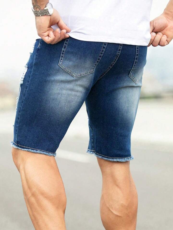 Guys Ripped Frayed Raw Hem Denim Shorts