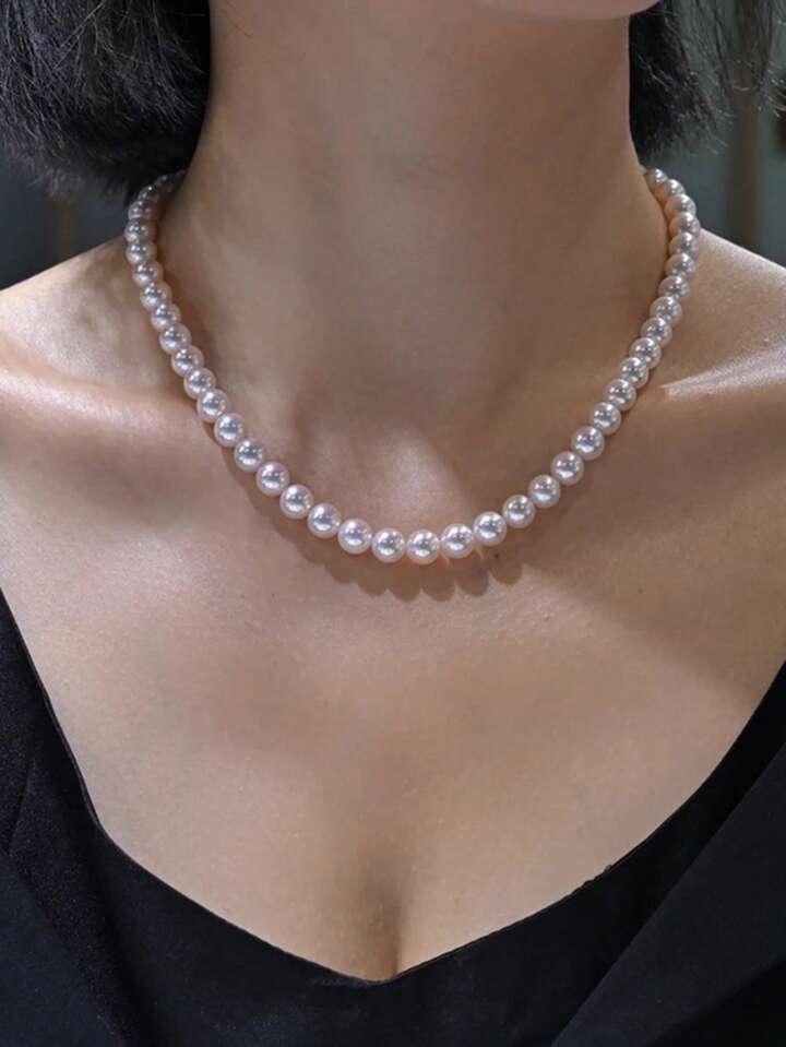 1pc Elegant Faux Pearl Beaded Necklace For Women For Daily Decoration
