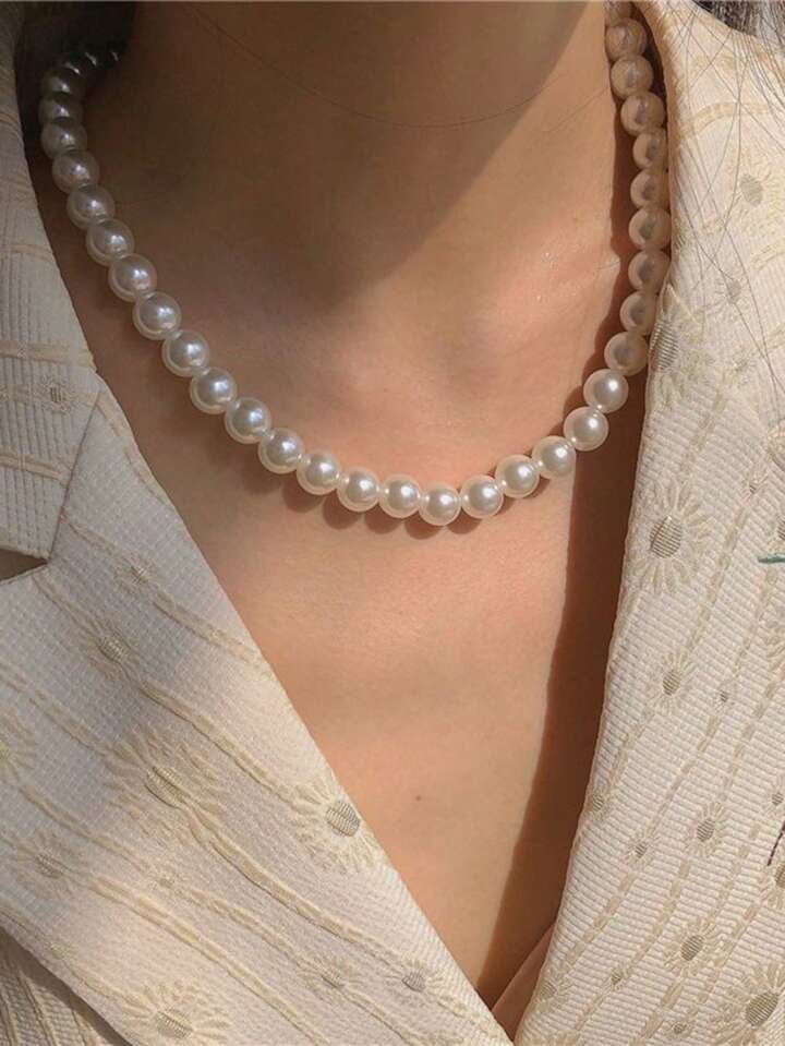 1pc Elegant Faux Pearl Beaded Necklace For Women For Daily Decoration