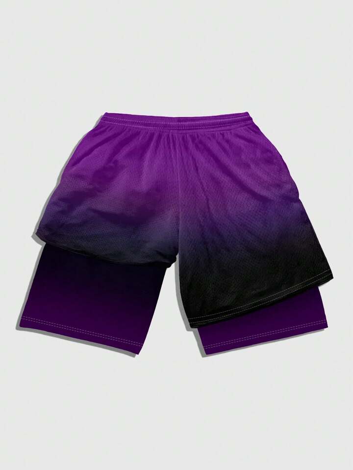 Batman X ROMWE Men's Gradient Letter Graphic Drawstring Waist Shorts, Summer 2 Batman X ROMWE Men's Gradient Letter Graphic Drawstring Waist Shorts, Summer