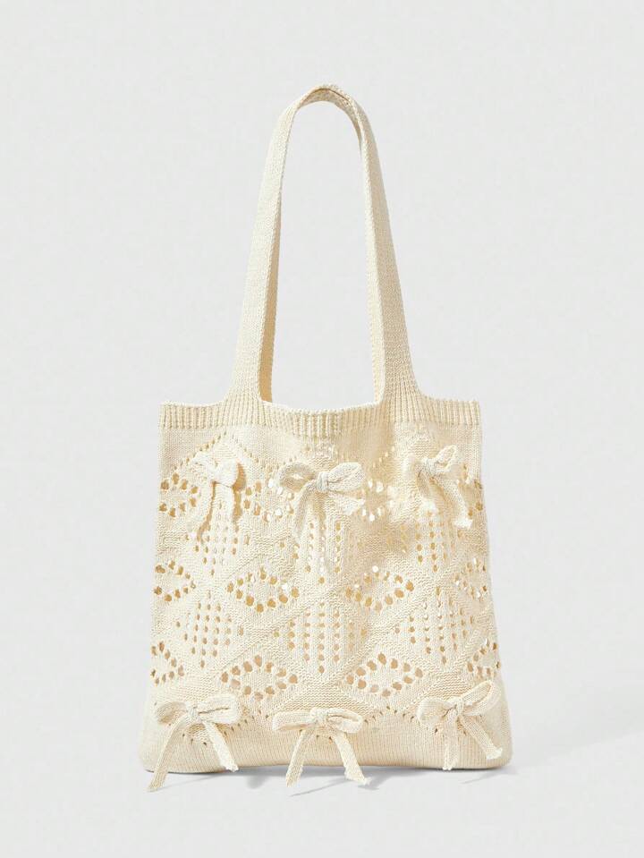 Kawaii Nature Style Bowknot Knit Hollow-Out Women's Shoulder Bag