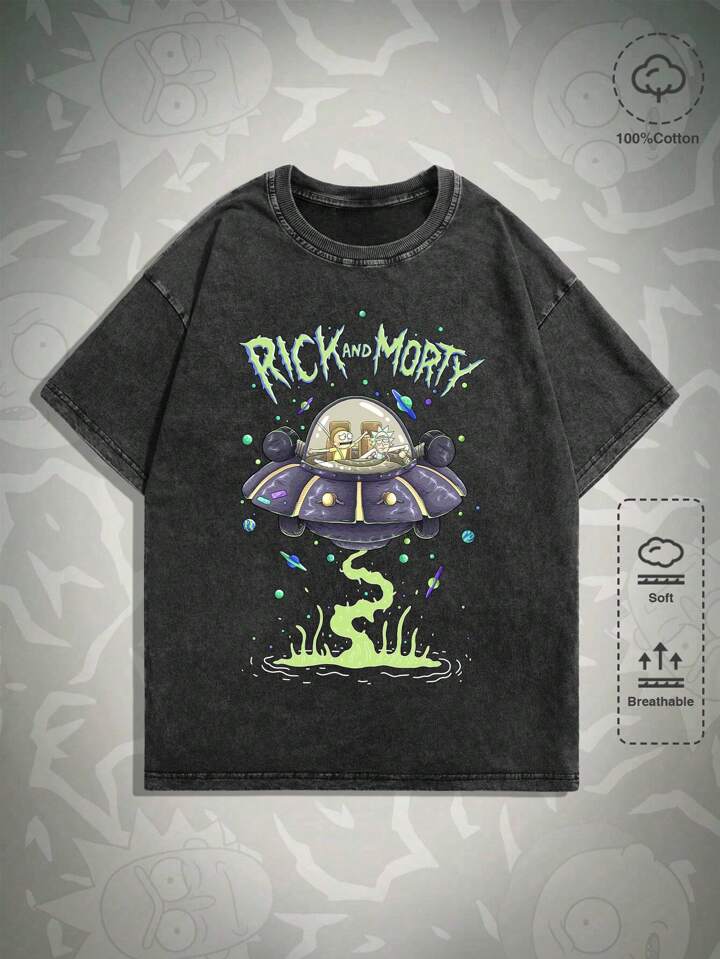 Rick and Morty | ROMWE Men Tie Dye Cartoon & Letter Graphic Tee, School