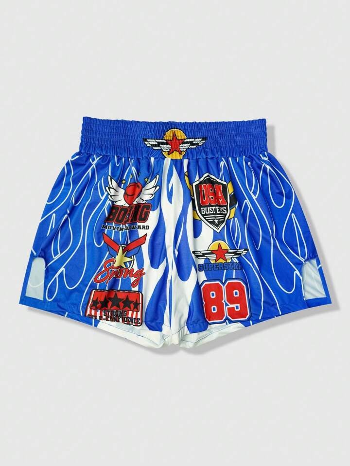 Prep Men's Slogan Print Elastic Waist Loose Casual Boxing Shorts