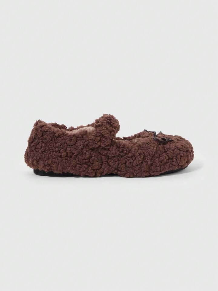 Kawaii Women's Brown Loafers, Closed Toe Mary Jane Flats, Bow Lace Lolita Shoes, Ballet Flats For Christmas