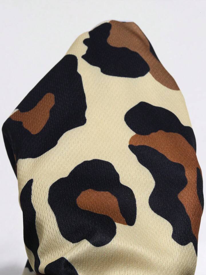 Prep Men's Casual Street Fashion Leopard & Letter Print Short Sleeve T-Shirt