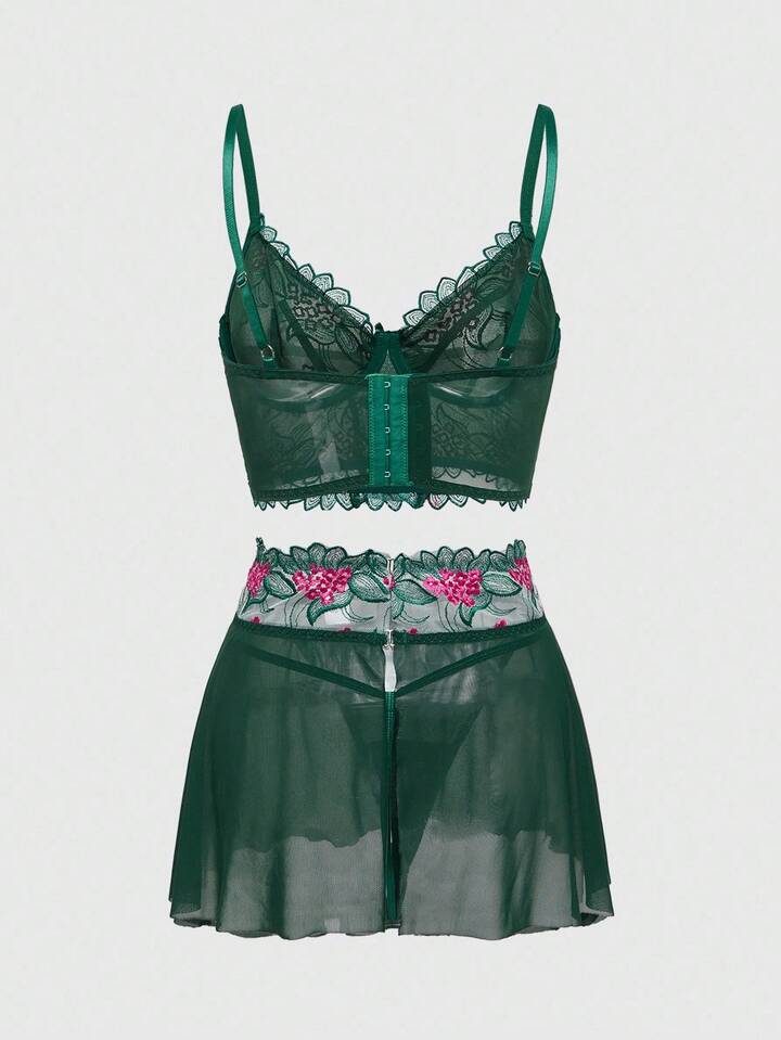 Fairycore Fairy Embroidered Floral Lace-Up Underwire Sexy Lingerie Set For Women 2 Fairycore Fairy Embroidered Floral Lace-Up Underwire Sexy Lingerie Set For Women