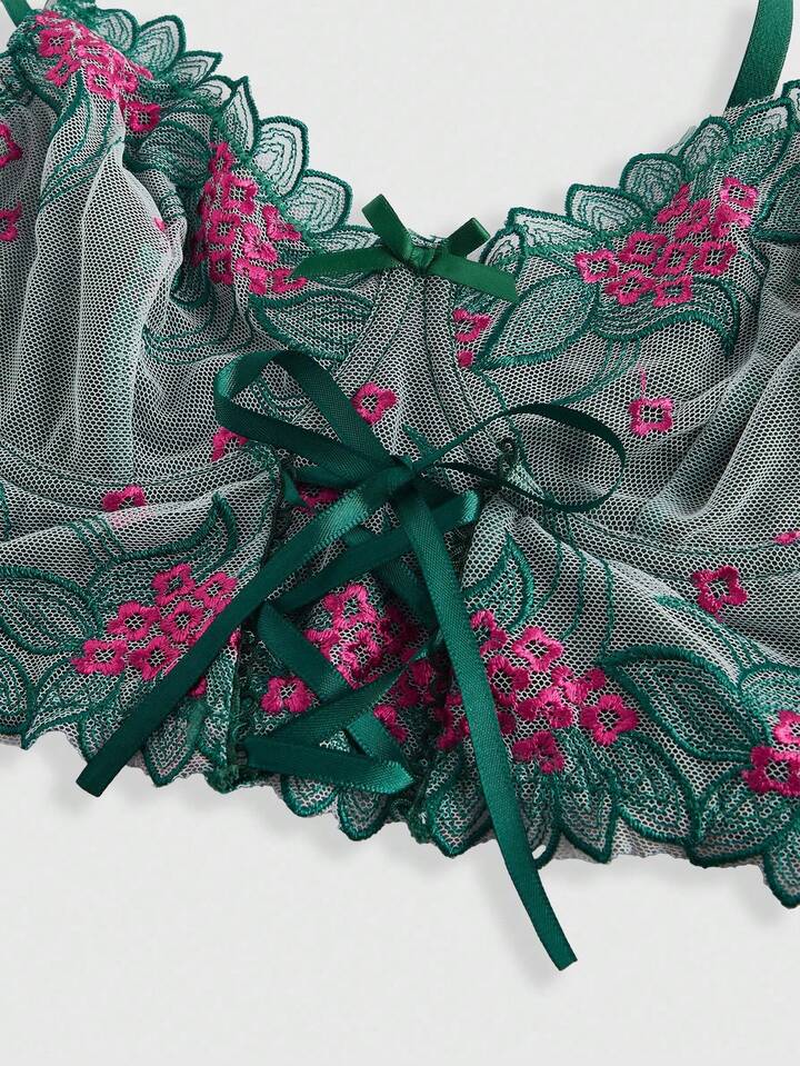 Fairycore Fairy Embroidered Floral Lace-Up Underwire Sexy Lingerie Set For Women 5 Fairycore Fairy Embroidered Floral Lace-Up Underwire Sexy Lingerie Set For Women