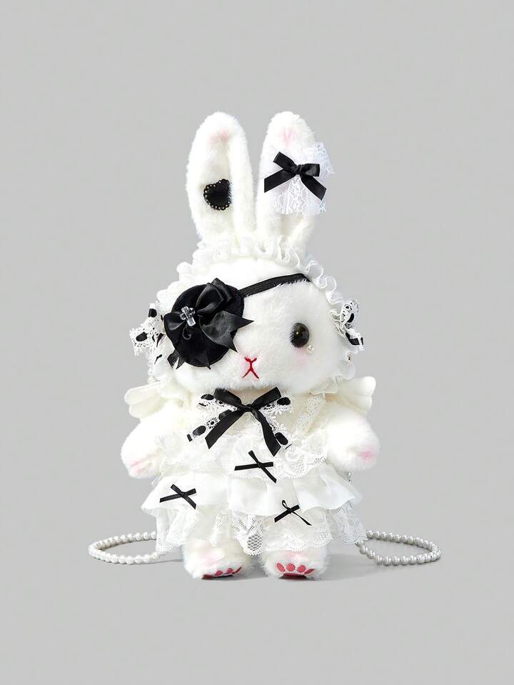 Kawaii 1PC Dark Punk Style Personalized Decoration White Plush Rabbit Shape Crossbody Bag Creative Niche Design Cool Style Backpack