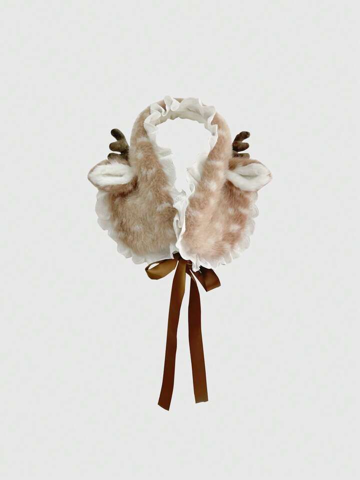 Fairycore 1 Cute Reindeer Faux Fur Winter Hat With Lace Trim And Antler Design For Warm Earmuffs 3 Fairycore 1 Cute Reindeer Faux Fur Winter Hat With Lace Trim And Antler Design For Warm Earmuffs
