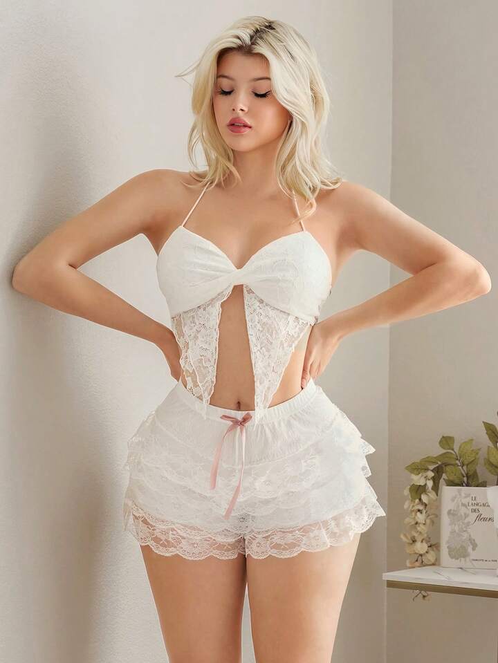 Kawaii Women's Solid Color Bow Tie Sleepwear Bottoms, For Valentine's Day 5 Kawaii Women's Solid Color Bow Tie Sleepwear Bottoms, For Valentine's Day