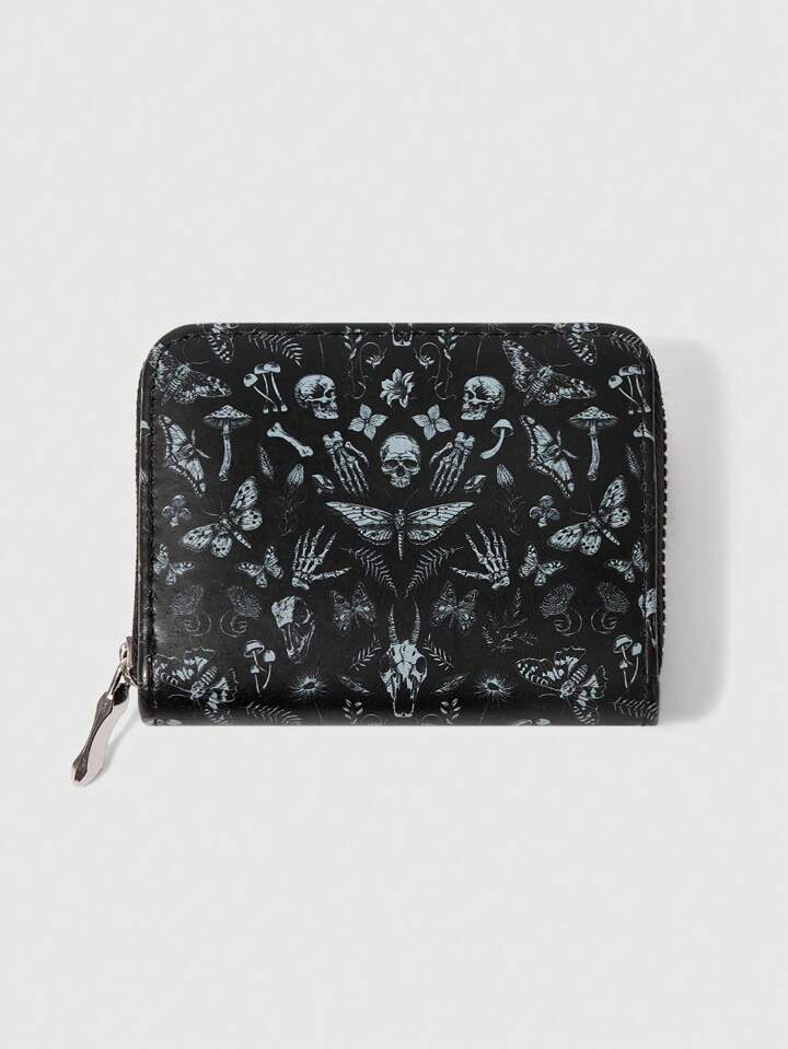 Goth 1pc Minimalist Butterfly Skull Zipper Design Women Short Wallet/Coin Purse