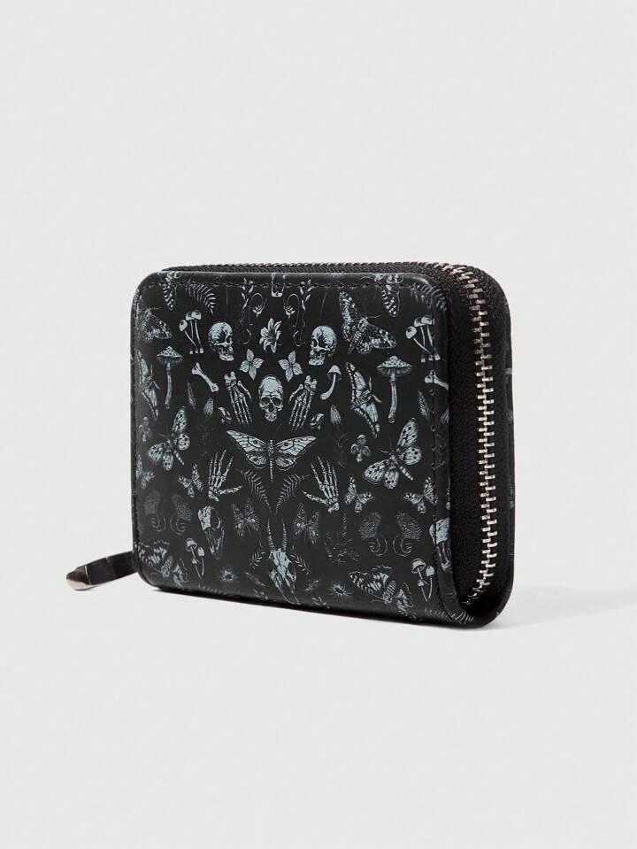 Goth 1pc Minimalist Butterfly Skull Zipper Design Women Short Wallet/Coin Purse