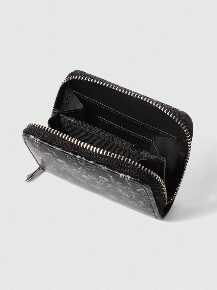 Goth 1pc Minimalist Butterfly Skull Zipper Design Women Short Wallet/Coin Purse