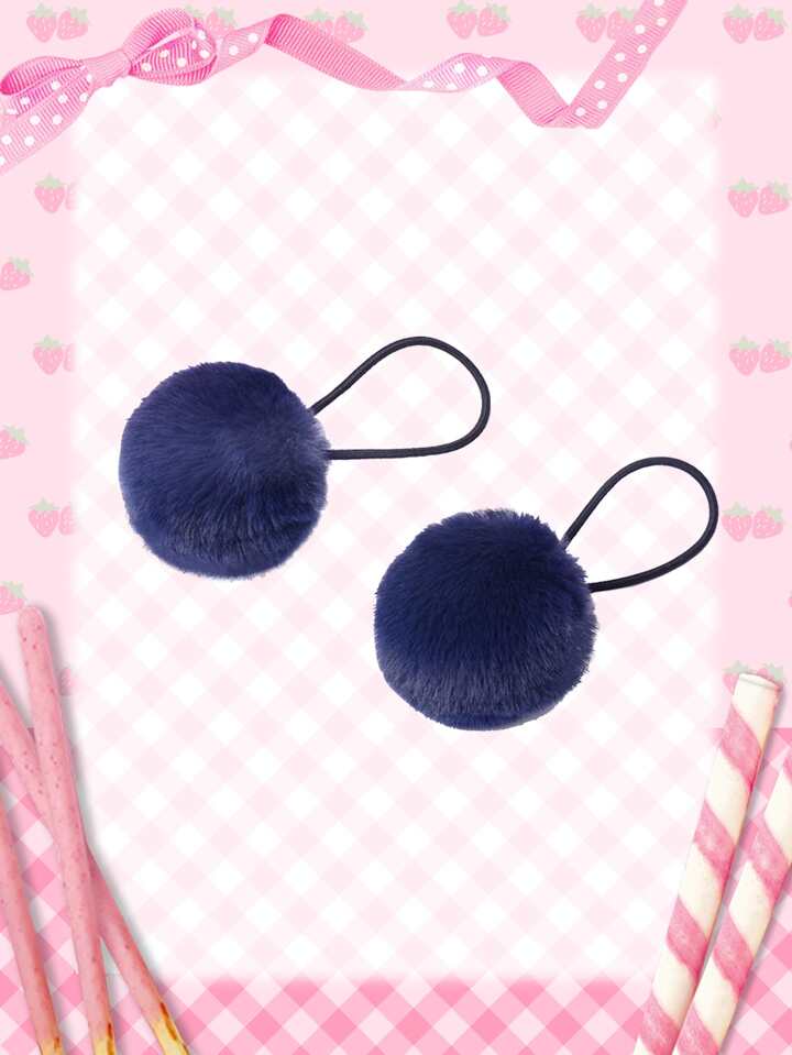 Kawaii 2pcs Pompom Decor Hair Tie Cute Valentines Ponytail Holders Hair Elastics Hair Rubber Bands Scrunchies Hair Rope Elastic Hair Tie
