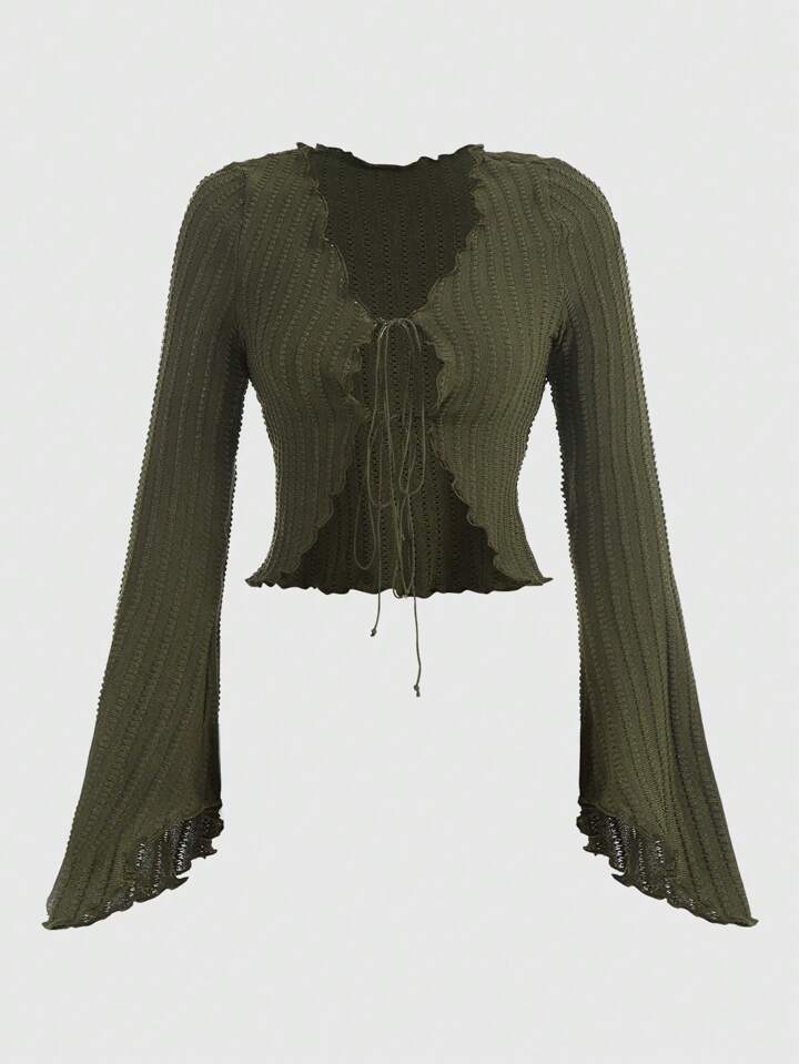 Hippie Lettuce Trim Tie Front Crop Top