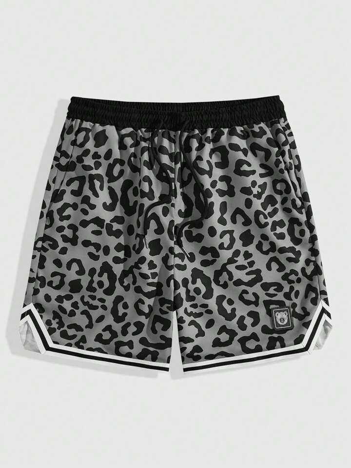 Prep Men's Fashionable Loose Leopard Print Basketball Shorts For Summer, School
