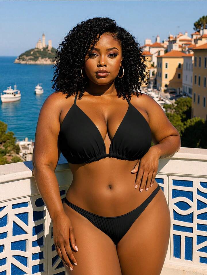 Summer Beach Plus Ruched Halter Bikini Top