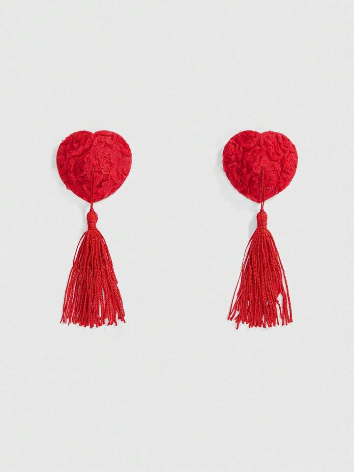 Kawaii 1 Pair Women's Lovely Valentine's Day Heart Tassel Nipple Covers & Anti-Chafing Sweat Pads