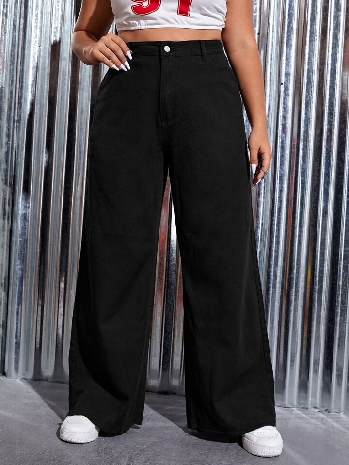 Plus High Waist Flare Leg Jeans Black Baggy Jeans