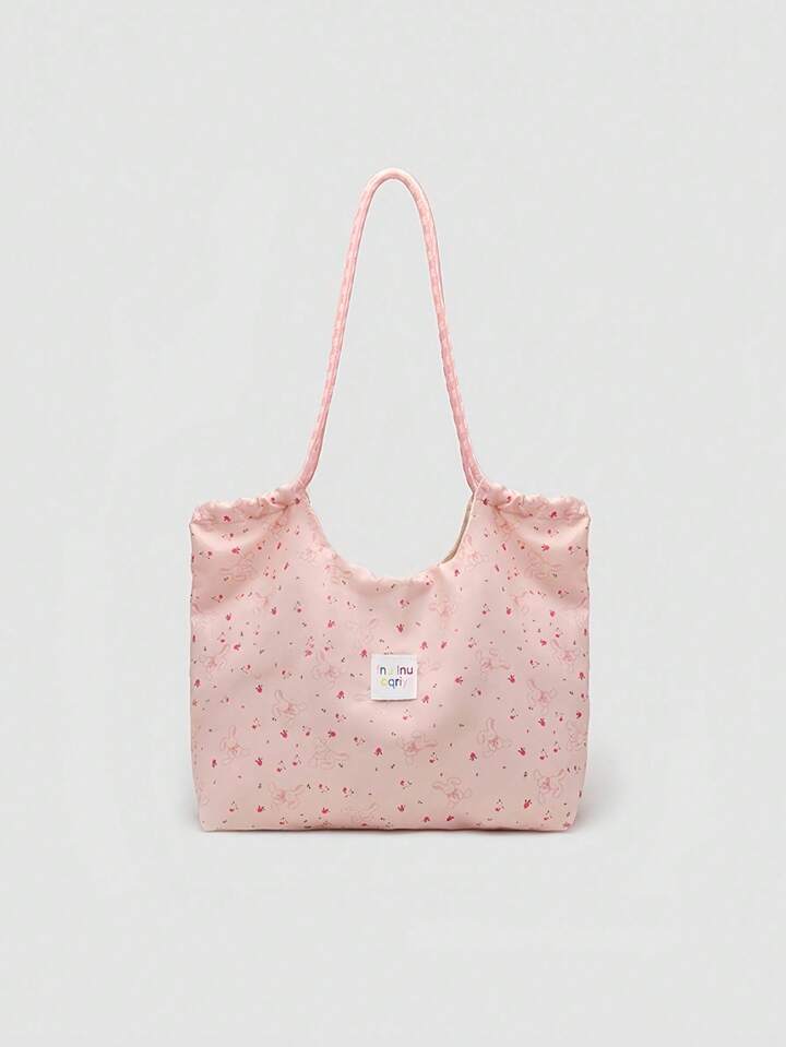 Kawaii 1pc Pink Canvas Storage Bag ,Large-Capacity Handbag Multi-Functional Crossbody Shopping Bag, Durable Outdoor Single-Shoulder Bag, Lightweight Travel Handbag Casual Outdoor Bag