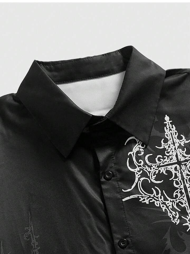 Men's Dark Angel Print Single-Breasted Casual Street Fashion Shirt