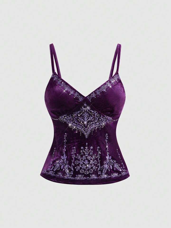Goth Women's Vintage Sequin Embroidered Velvet Camisole
