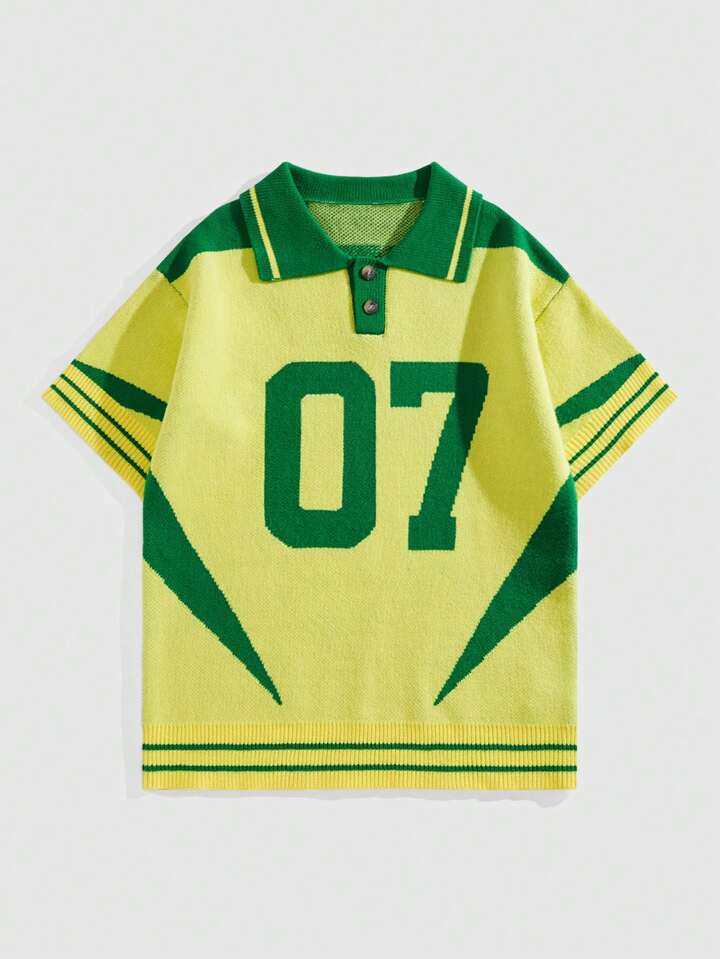 Men's Loose Knit Short Sleeve Knit Top, School