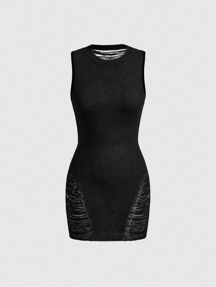 Grunge Punk Punk Chic Hollow-Out Backless Sexy Women Knitted Sweater & Mini Skirt Set