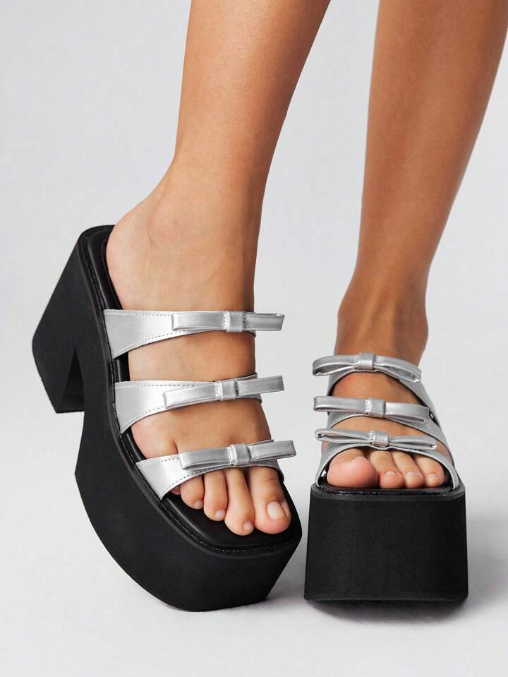 Grunge Punk Women's Sexy Bowknot Platform Sandals - Summer Punk Style Backstrap Open Toe Wedge Shoes - Comfortable Breathable Slip-On