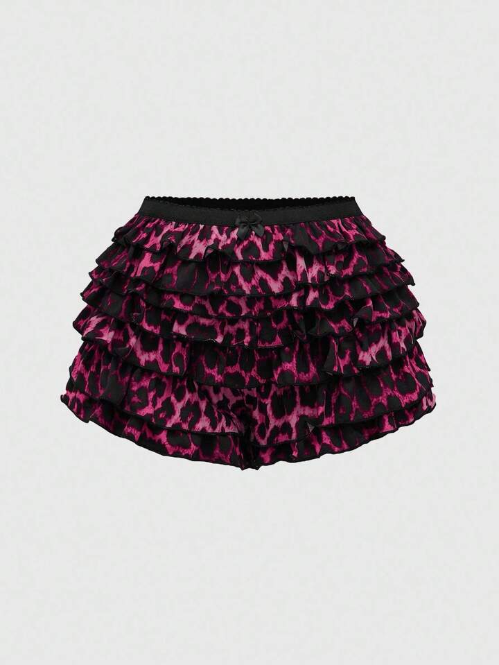 Grunge Punk Y2K Leopard Print Layered Ruffle Hem Low Waist Mini Shorts