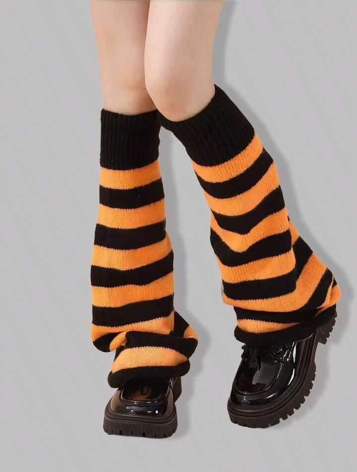 Anime 1 Pair Extra Long Striped Leg Warmers For Women, Warm