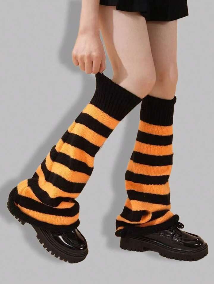 Anime 1 Pair Extra Long Striped Leg Warmers For Women, Warm