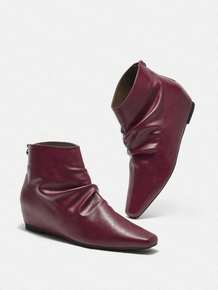 Encore Red Wrinkle Chukka Boots With Hidden Heel Zip-Up Back, Flattering & Versatile Valentine's Day