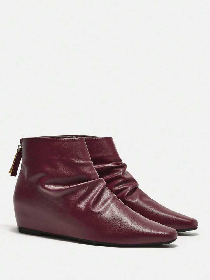 Encore Red Wrinkle Chukka Boots With Hidden Heel Zip-Up Back, Flattering & Versatile Valentine's Day