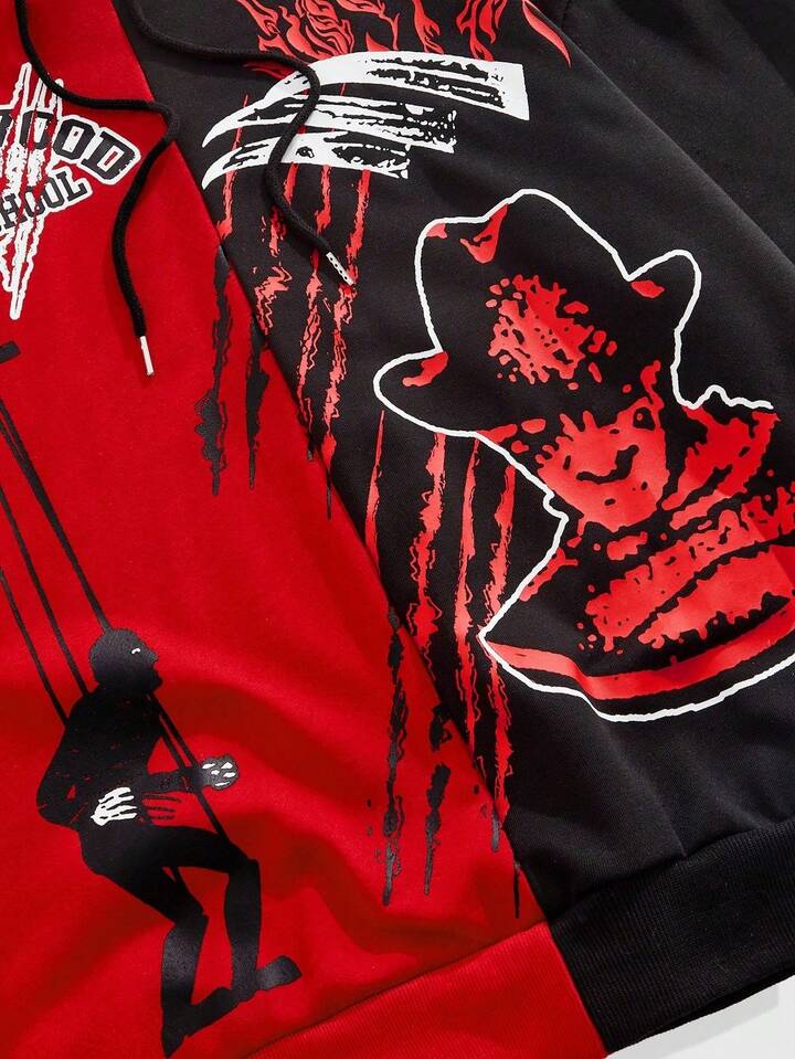 A Nightmare on Elm Street X ROMWE Men's Cartoon Figure Graphic Pullover Hoodie, Fall