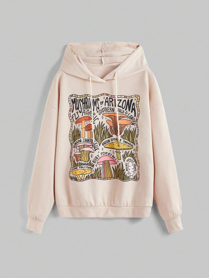DoodlebyMeg Women's Mushroom & Letter Printed Hooded Sweatshirt With Drawstring, School
