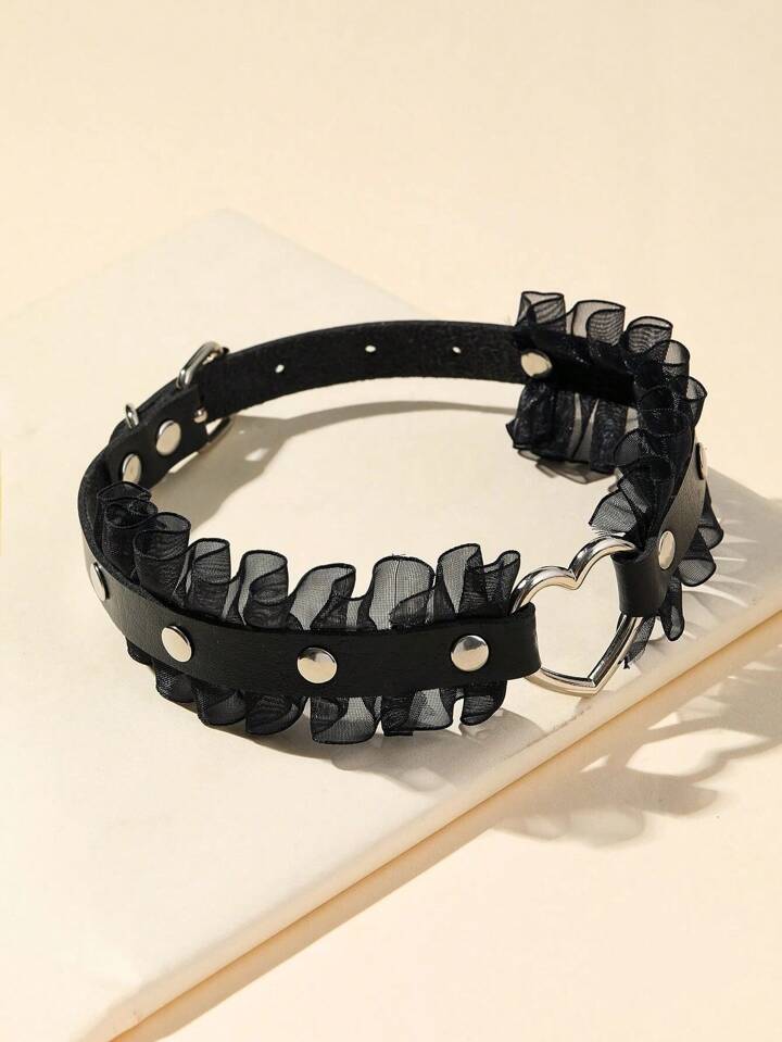 Anime Heart Metal Black Gothic Choker Necklace, For Party