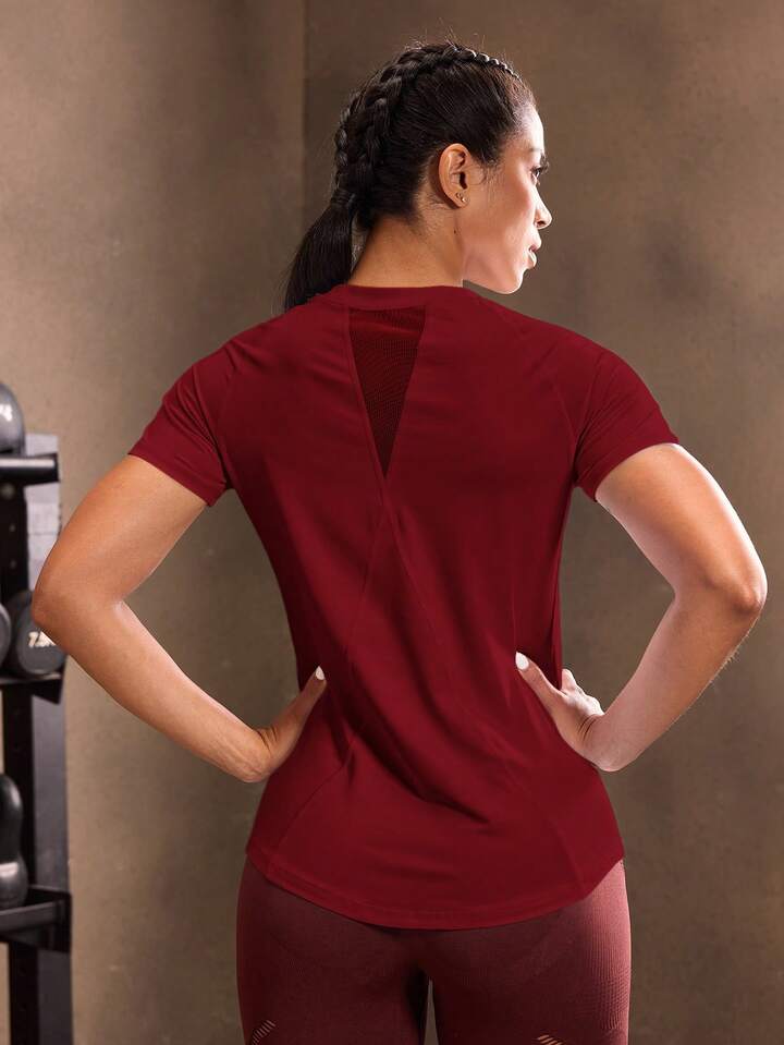 Breathable Curved Hem Sports Tee Gym Women Shirts