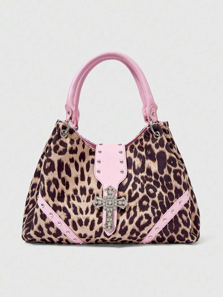 Grunge Punk Fashionable Women Shoulder Bag, Leopard Print Minimalist & Practical Multipurpose, Fall Winter Fashionable Cheetah Print Purse For Women, New Fall Winter Tiger Print Bag For Women , Pink
