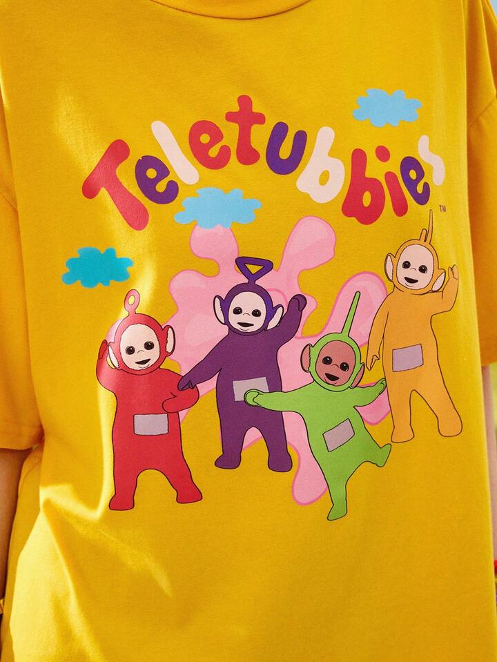 Teletubbies X ROMWE Cute Balloon Cloud Pattern Loose Fit Yellow Women T-Shirt